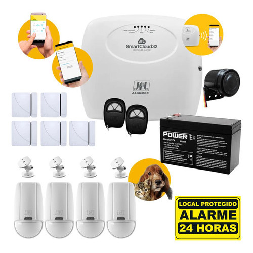 Kit Alarme Jfl Smartcloud 32 Wifi 4 Sensor Presença 5 Mag