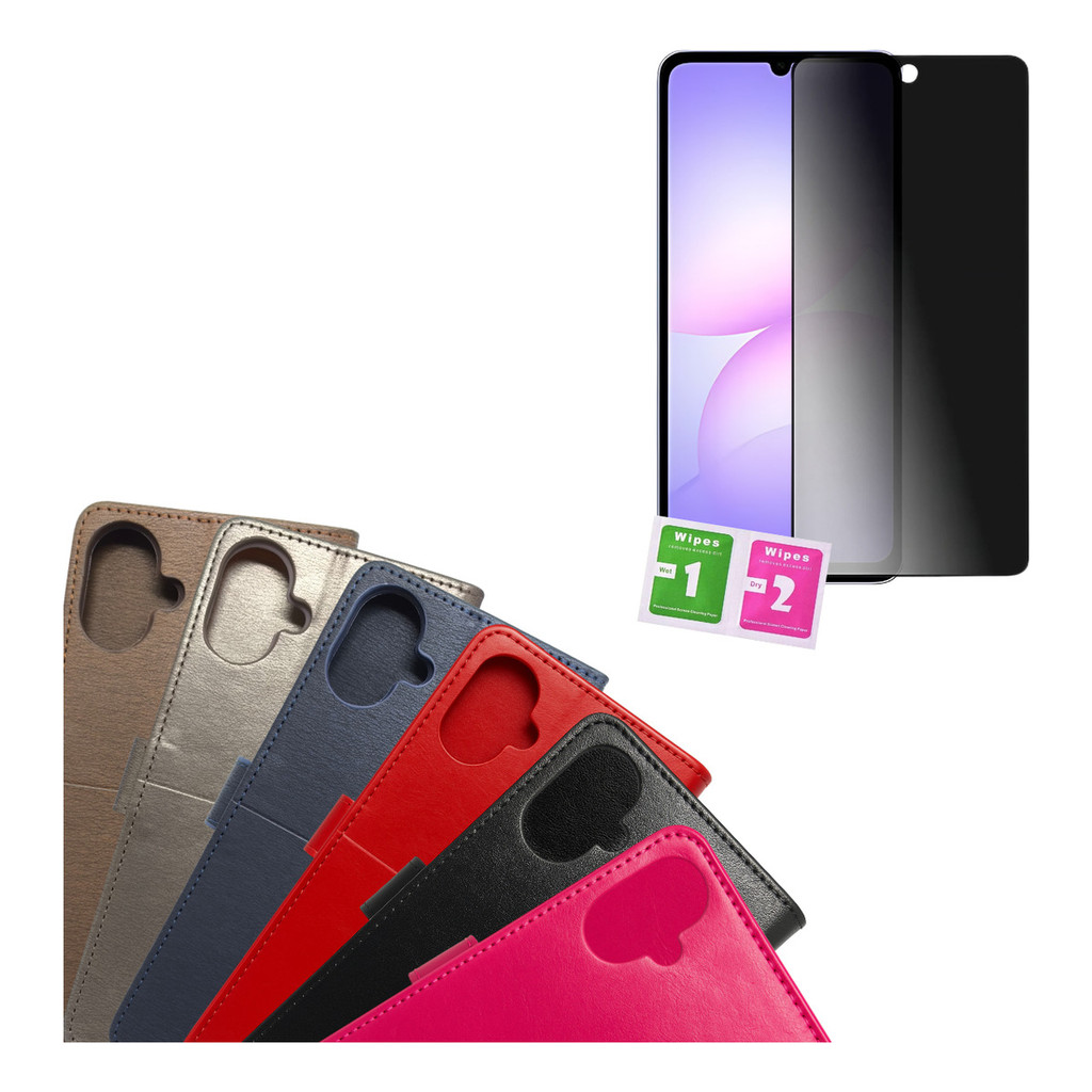 Kit Capa Carteira Flip Para Galaxy A07 + Pel Privacidade Compativel Samsung Capinha Case