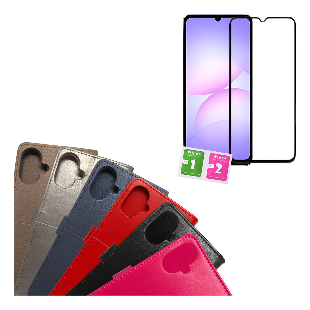 Kit Capa Capinha Carteira Flip Para Galaxy A07 Pel Ceramica Compativel Samsung Case