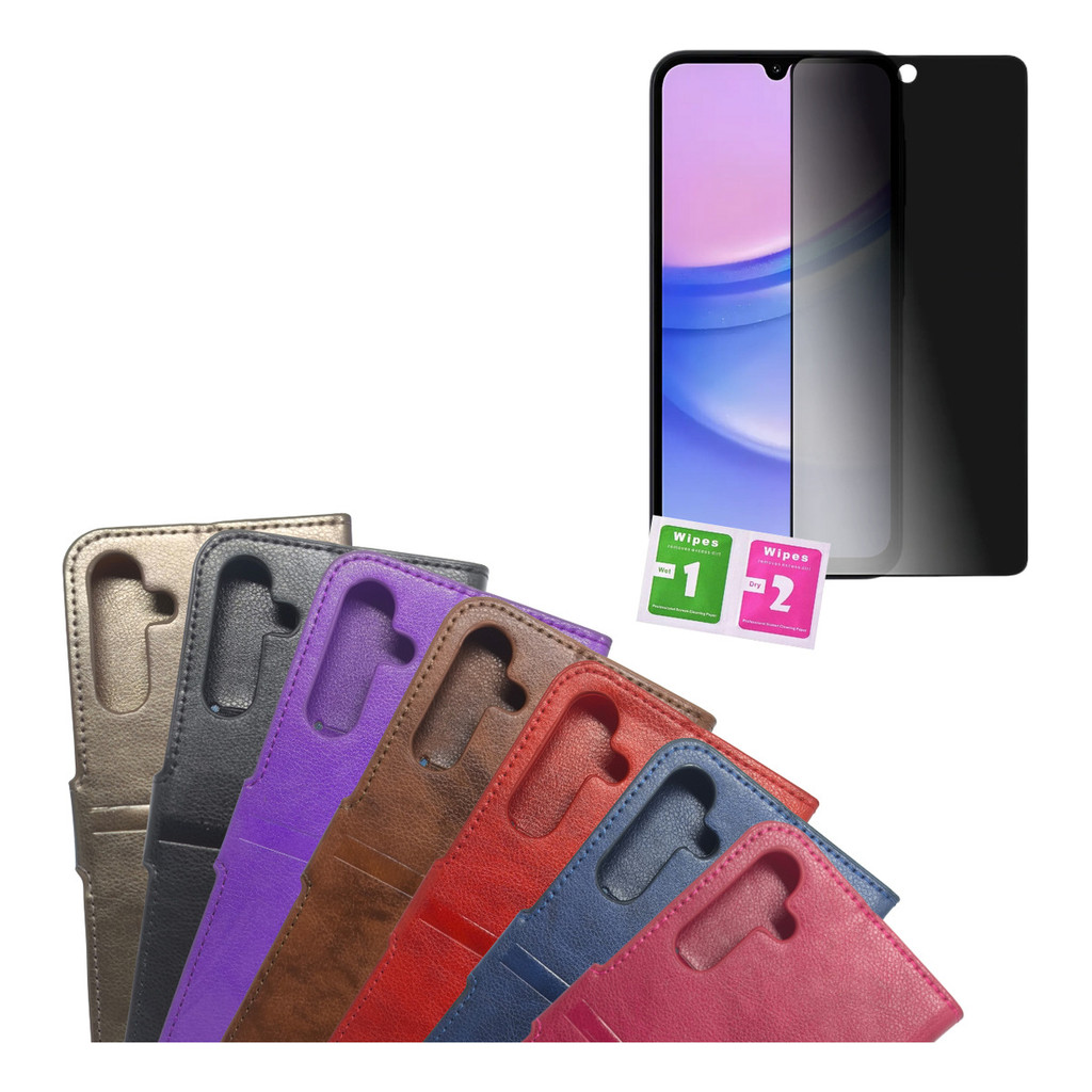 Kit Capa Carteira Flip Para Galaxy A15 + Pel Privacidade Compativel Samsung Capinha Case