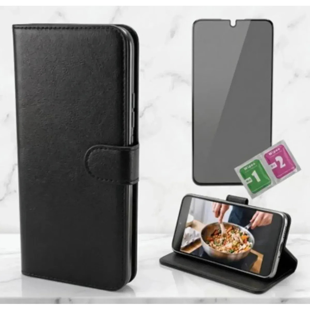 Kit Capa Carteira Preta + Pel. Privacidade Para Poco X8 Pro Capinha Flip Case
