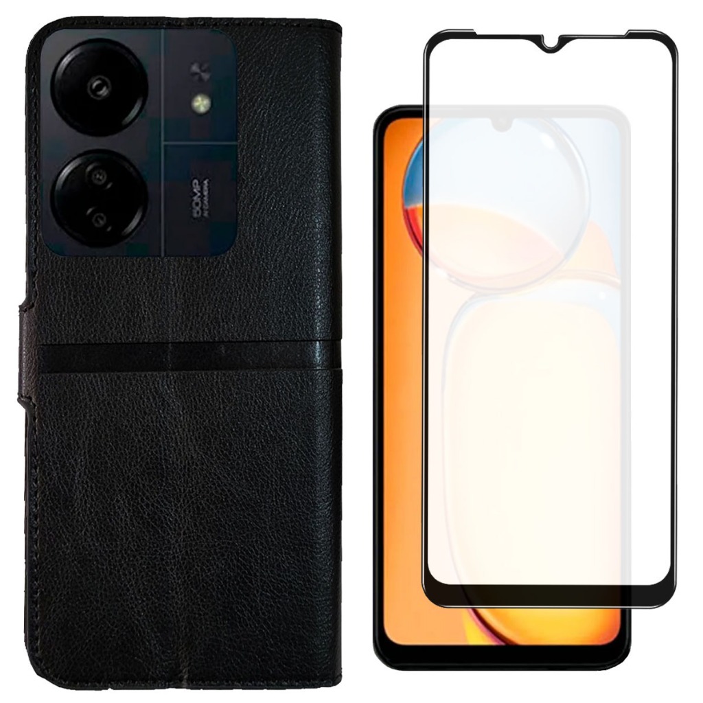 Capa Capinha Case Flip Carteira + Pel vidro 3d Para Xiaomi POCO C65