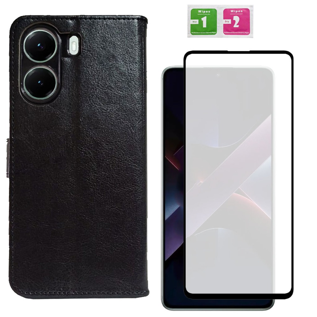 Capa Capinha Case Flip Carteira + Pel vidro 3d P/  Xiaomi Poco X7 Pro