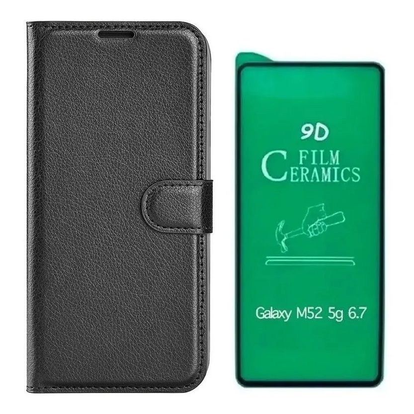 Capa Capinha Carteira Flip Para Samsung M52 5g + Pel Cerâmica
