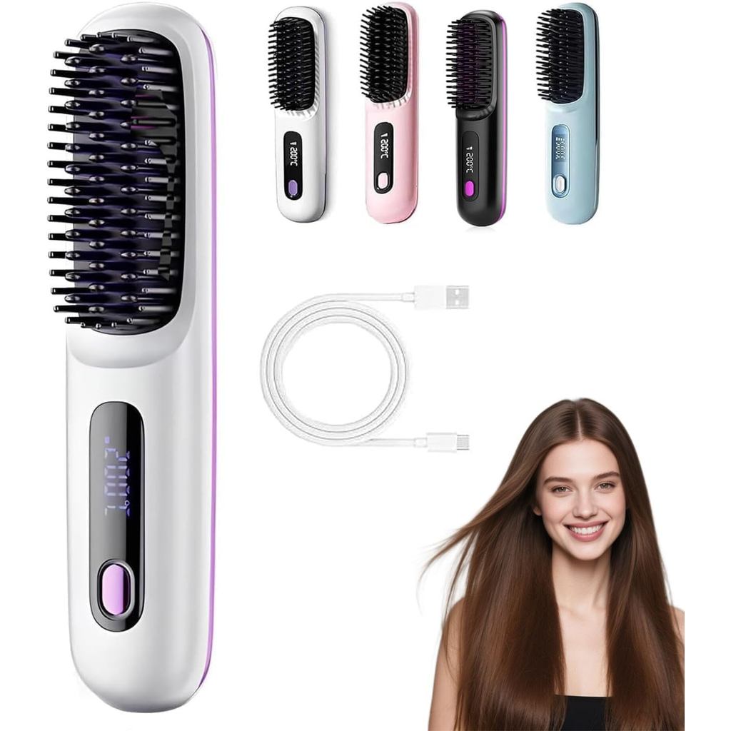 Escova Aquecida para Cabelos Curtos, Alisadores de Cabelo 2026, 3 Configurações de Calor e Tela LED, Recarregável por US