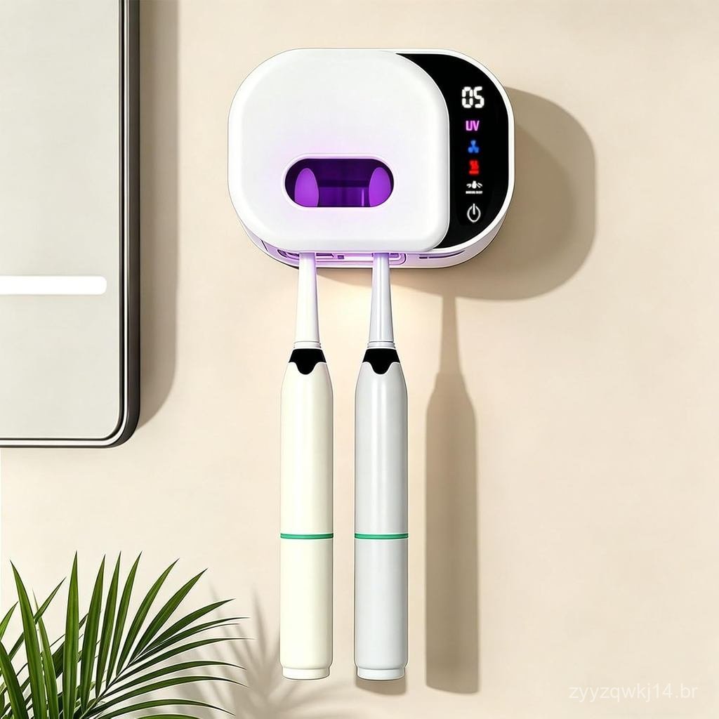 Limpador e para Escovas de Dente, de Escova de Dente Montado na Parede com Tela LED Inteligente, Organiz