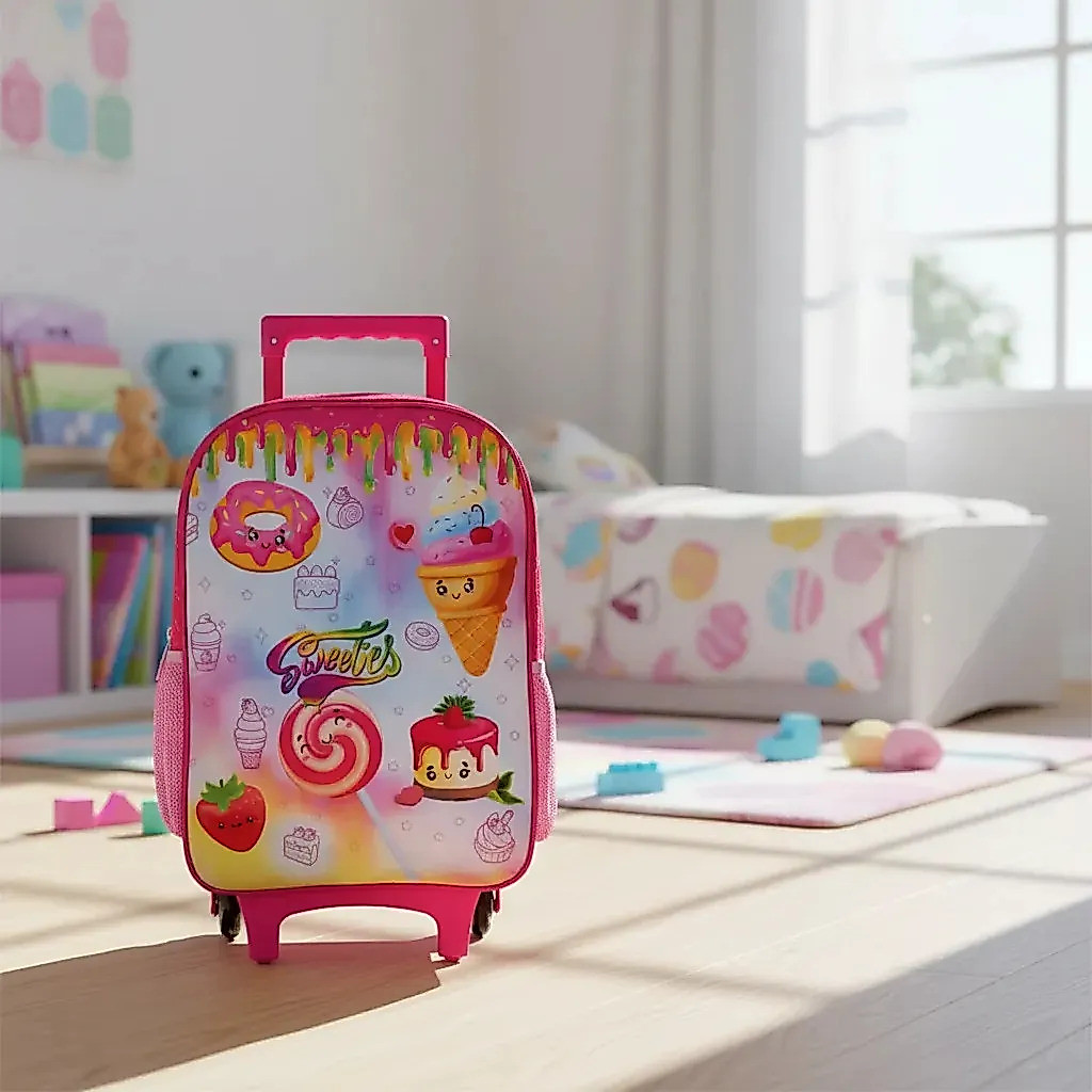 Mochila Escolar Rodinhas Princesa First Rosa 17l Infantil Sweeties Geométrico