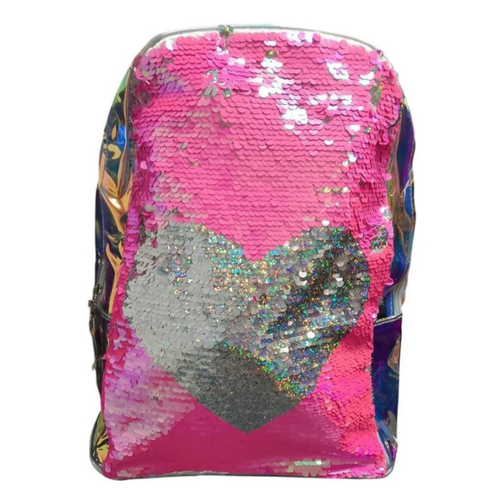 Mochila Escolar Holográfica Rosa First De Lantejoulas Brilhantes Lantejoulas Holográficas