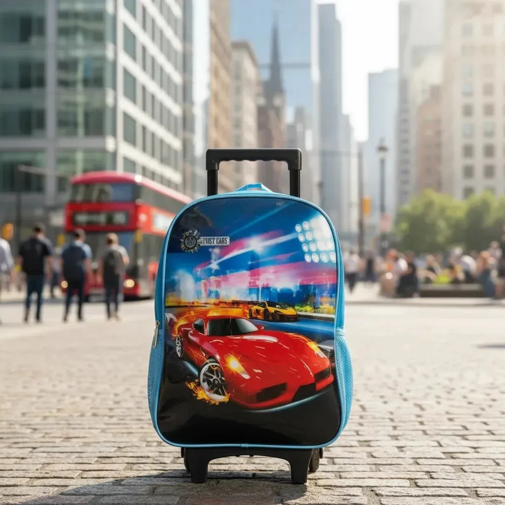 Mochila Escolar Com Rodas First Cars Azul Para Meninos De 17l Azul-claro Geométrico