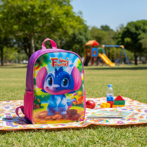 Mochila Escolar First Blue Friend 13l Rosa Geométrico Rosa-chiclete Geométrico