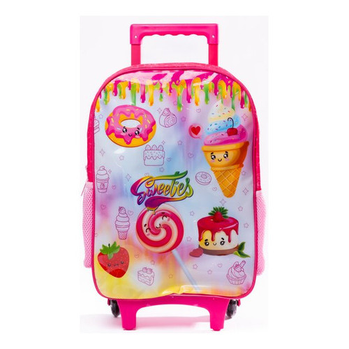 Mochila Escolar Rodinhas  First Rosa 17l Infantil Sweeties Rosa Geométrico