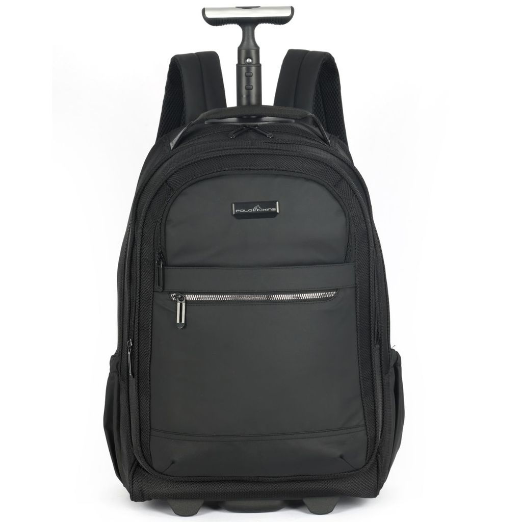 Mochila de Rodinhas Notebook Executiva Impermeável Alças de Costas Preta - First Class - Polo King