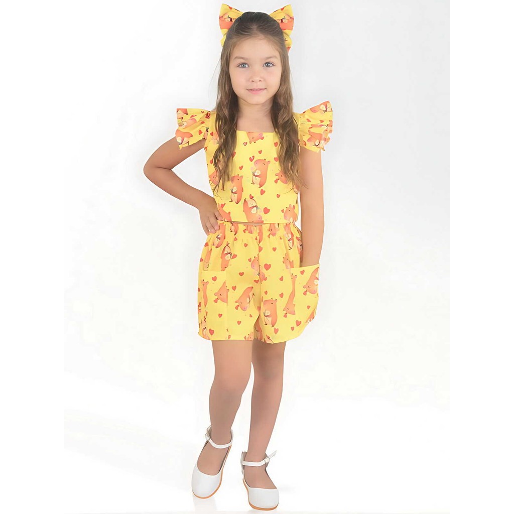 Conjunto Infantil Capivara Charmosa Menina Blogueirinha - Blusa e Short - Várias Cores Luxo