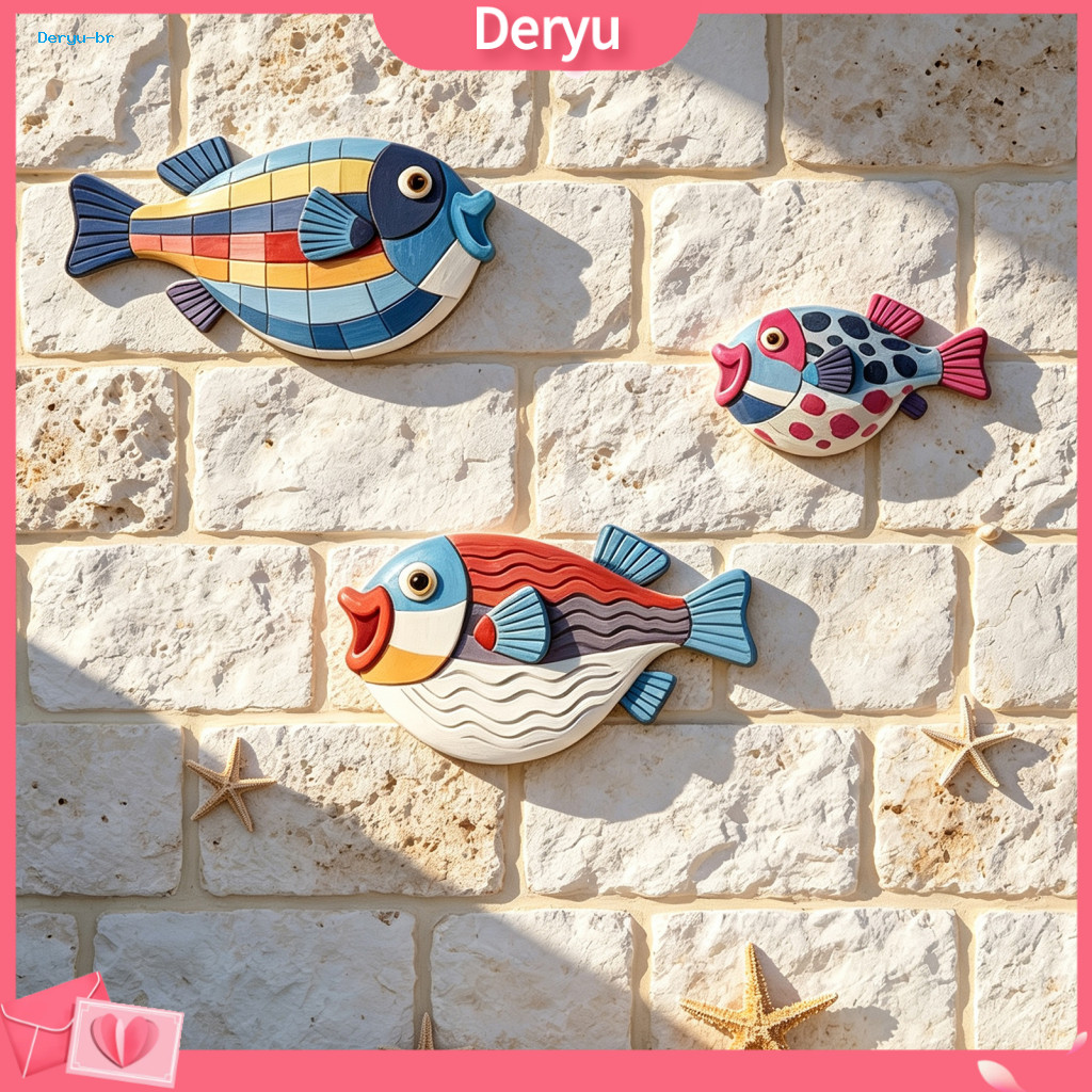 Kids Room Wall Accents 3pcs Wooden Fish Art Set Nautical Coastal Decor Rustic Ocean Style Hanging Ornaments for Beach Ho