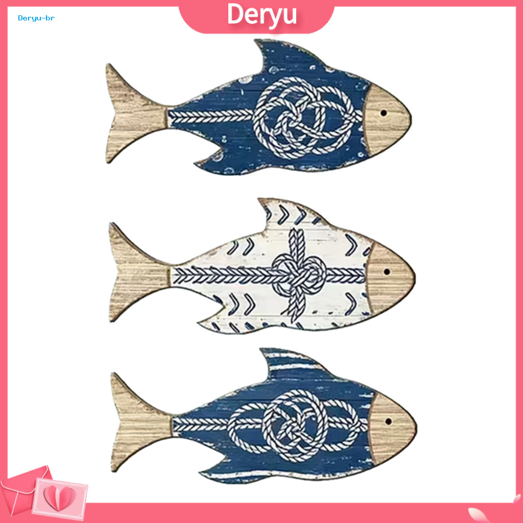 Nautical Wall Decor Ocean Inspired Home Accents 3pcs Wooden Fish Set Knot Coastal Style Art for Beach House Bathroom Bed
