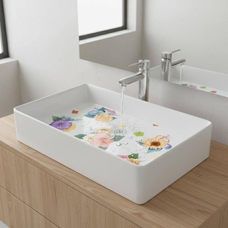 eesis Koi Fish E Floral Lavatório Stier Impermeável Removível Autoadesivo Para Pia De Banheiro Art KL