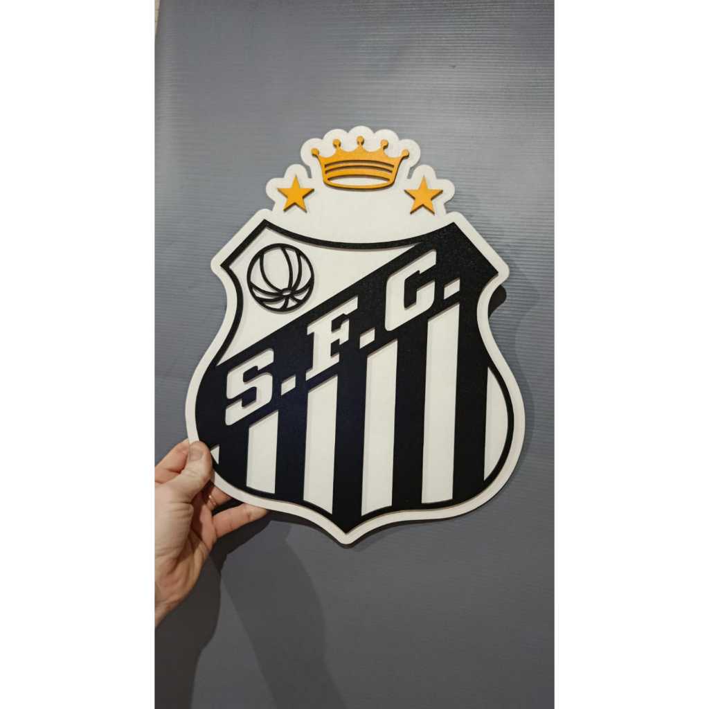 Escudo - Placa decorativa em alto relevo SANTOS FUTEBOL CLUBE PEIXE Quadro em MDF BMK ART'S