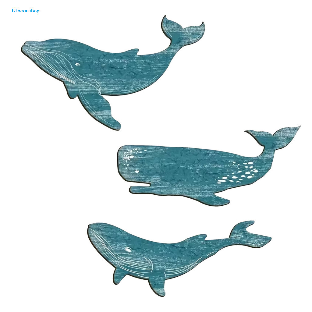 Seaside Home Decoration Wooden Fish Wall 3 Pcs Whale Art Set Nautical Beach Ocean Decor Rustic Vintage Sculpture for Roo