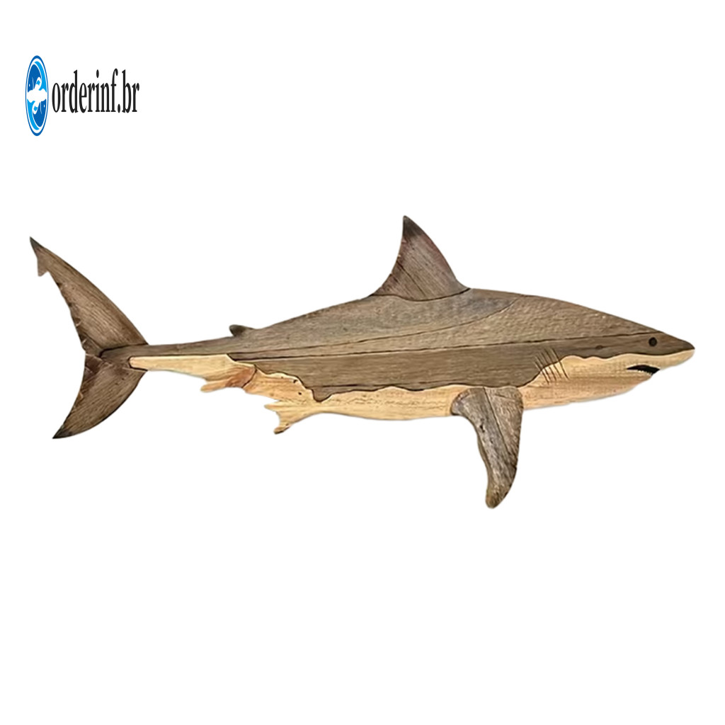 Rustic Coastal Decoration Wooden Shark Wall Art Decor Ocean Fish Sculpture for Bedroom Room Nautical Home Handmade Sea H