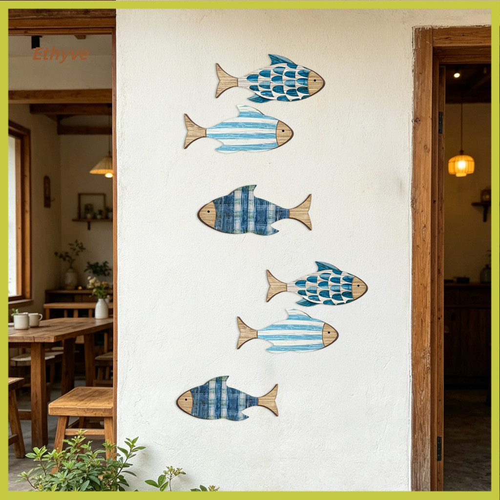 Bathroom Wall Art Fish 3 Pcs Wooden Decor Set Rustic Nautical Coastal Beach Ornaments for Summer Lake House Bedroom Vint
