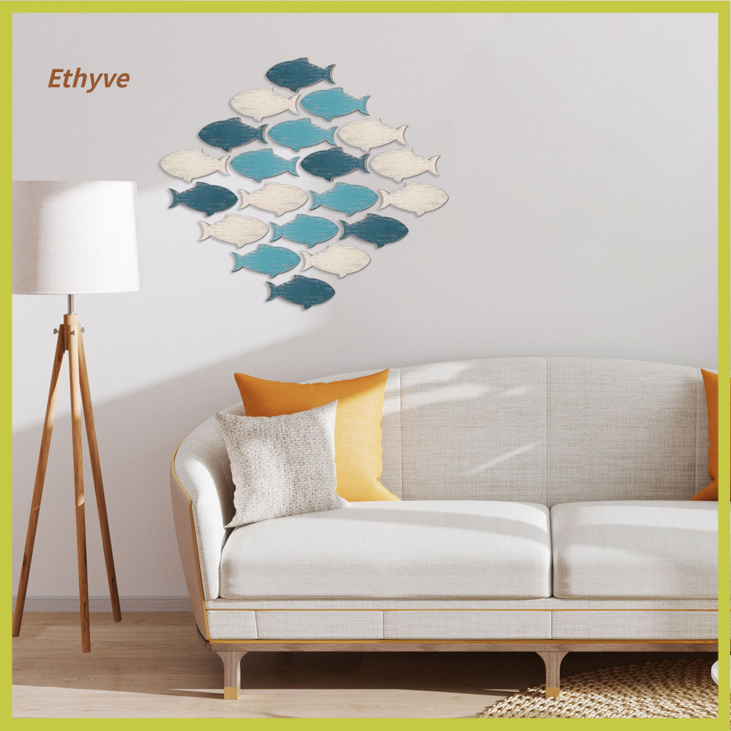 Fish Wall Art Sign Set Wooden Decoration 20pcs Decor Coastal Nautical Ocean Theme Beach House Bathroom Hanging Ornaments