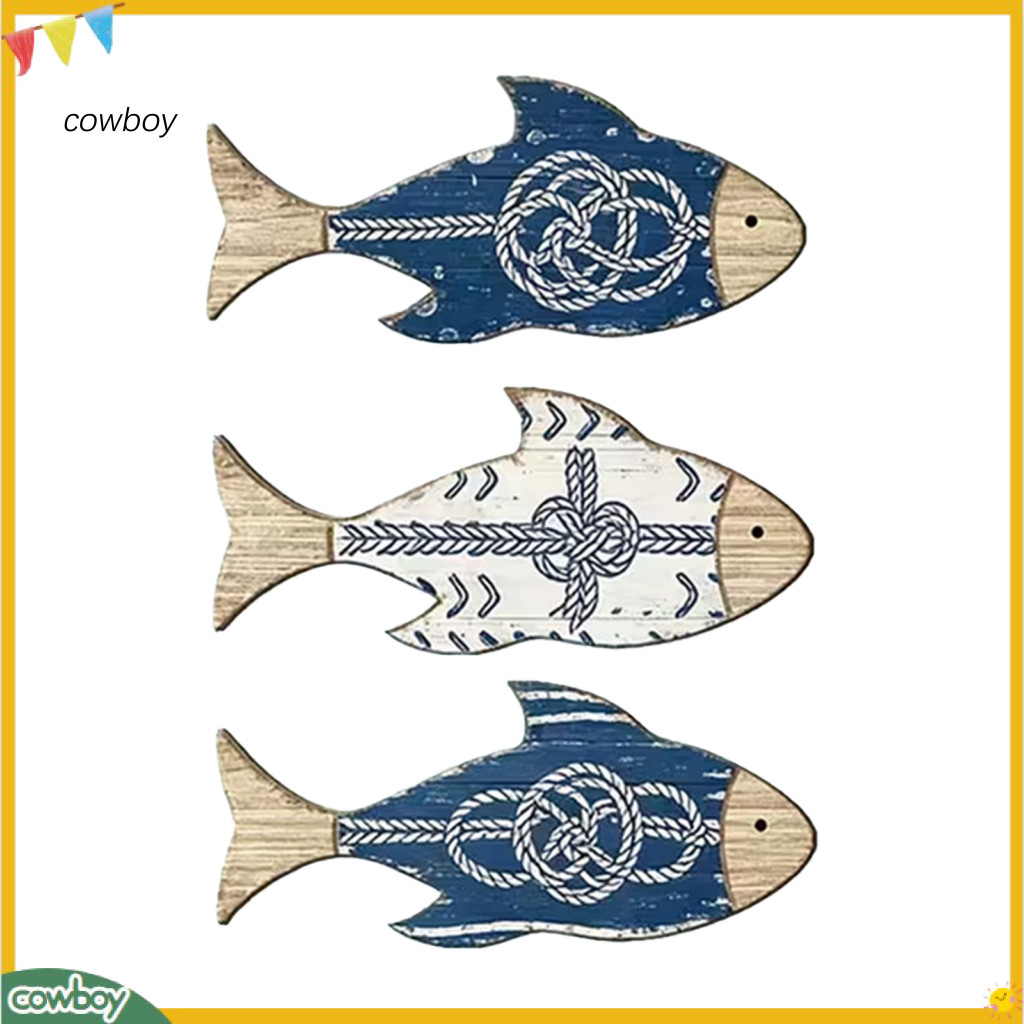 3pcs Wooden Fish Wall Decor Set Nautical Knot Coastal Style Art for Beach House Bathroom Bedroom Decoration Sea-inspired
