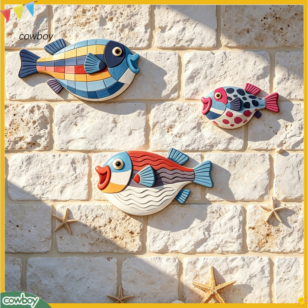 3pcs Wooden Fish Wall Art Set Nautical Coastal Decor Rustic Ocean Style Hanging Ornaments for Beach House Living Room Be