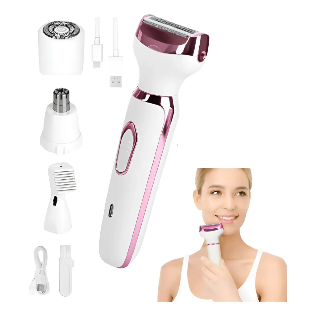 4-in-1 Women's Machine – Electric Epilator + Intimate Hair Trimmer, Eyebrows and Nose Glow & Go