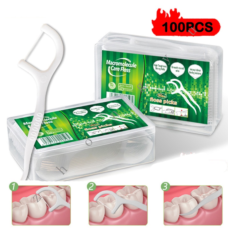 50 Pcs/set Combinação De Palitos De Dente Curvados ultra Finos E Fio dental