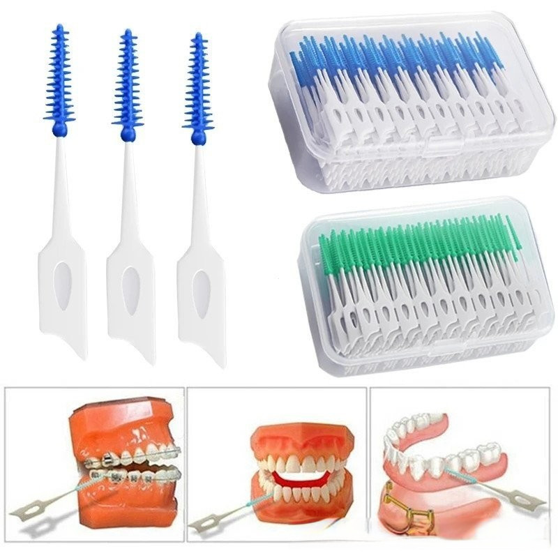 40 Pçs/Set Super Macio Silicone Escova Interdental Ferramenta de Limpeza de Dentes Cuidados Bucais Fio Dental Vara