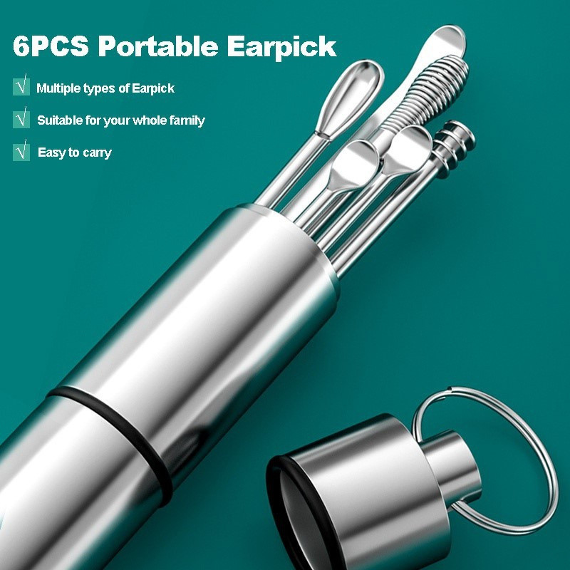 6 Pçs/Set Removedor De Cera De Ouvido Limpador Ferramenta De Remoção Aço Inoxidável Earpick Sticks Curette Ear Pick De L