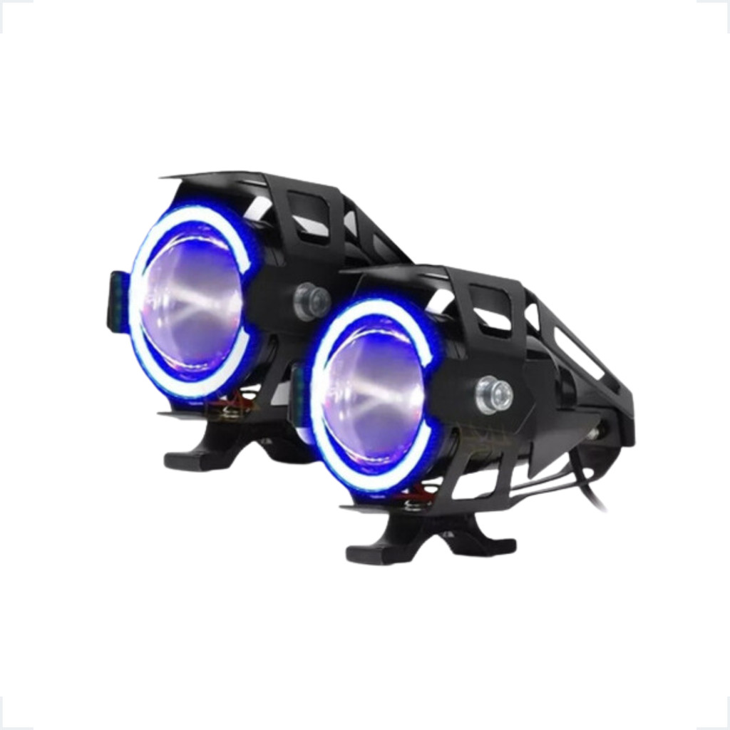 Par Farol Auxiliar Milha U7 Led  Azul Alta Potencia Para Moto Angel Eye Efeito Strobo