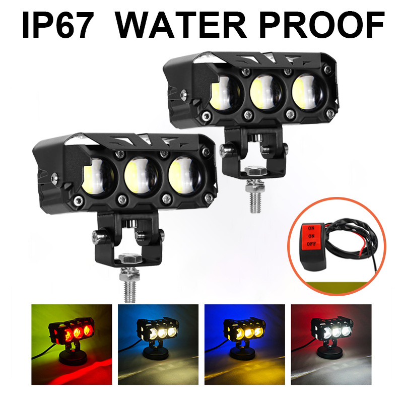 Par Farol Milha Auxiliar LED Dual Color, Luz Auxiliar para Moto Carro Veículos Automotivos