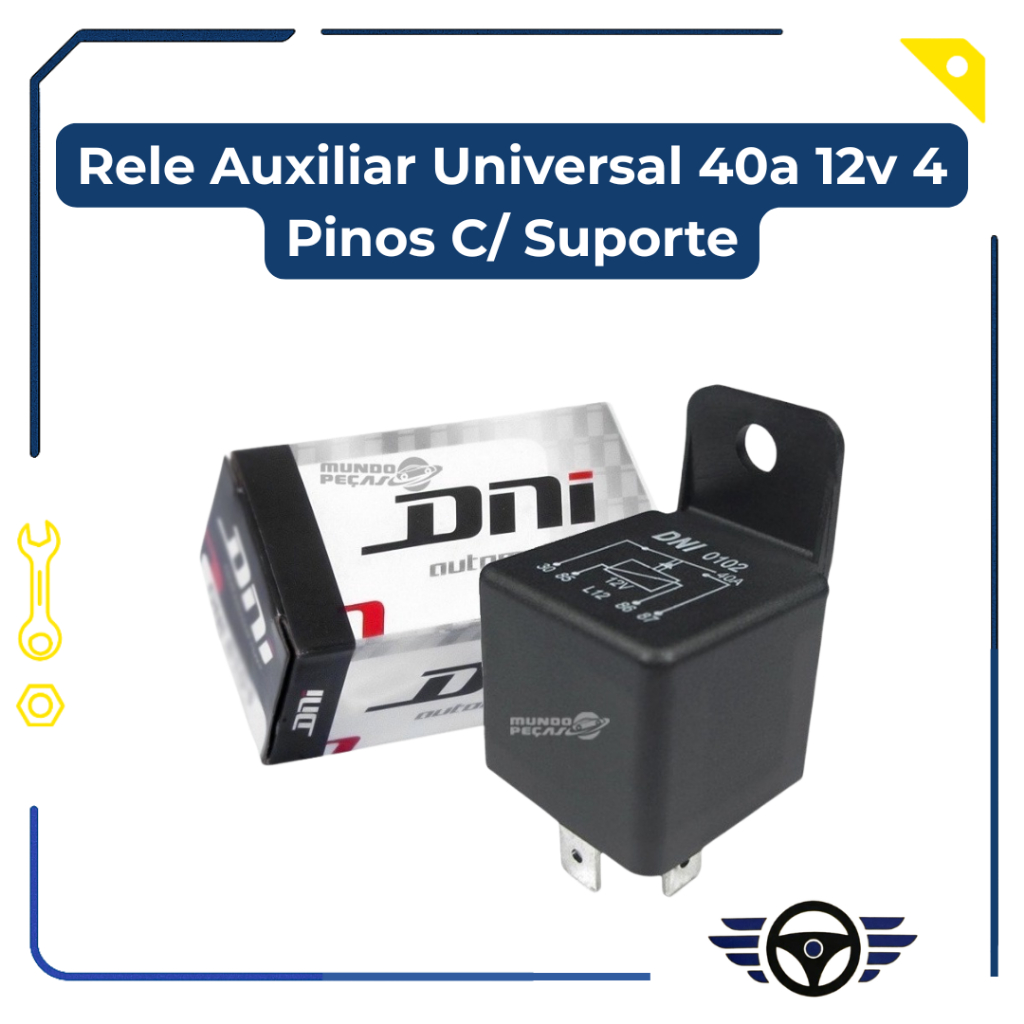 Relé Auxiliar Universal 40A 12V 4 Pinos com Suporte Relé Automotivo Alta Potência