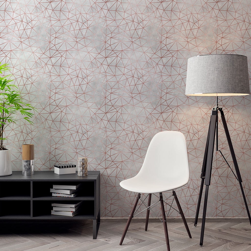 Papel de Parede Adesivo Zara Silver Cinza Tons Claros Grey com Linhas Rosas Reflexo Adesivo Lavável