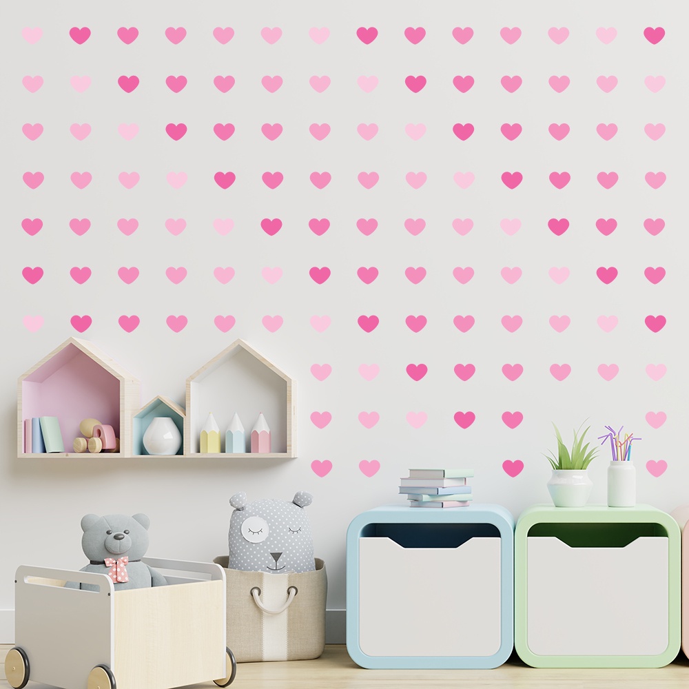 Adesivo de Parede Infantil 126 Corações Tons Rosa Quarto - 031ir