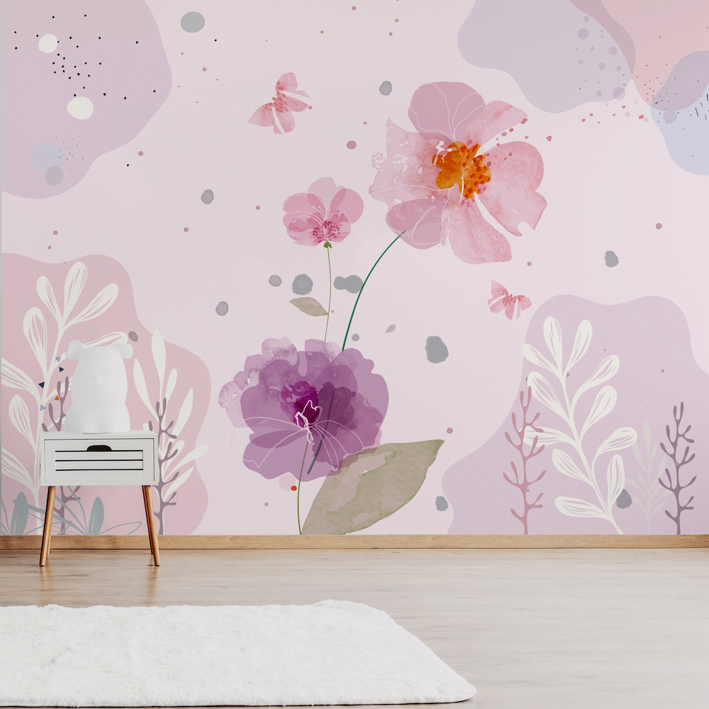 Papel de Parede Floral Tons Rosa Aquarela Boho Botânico 9m²