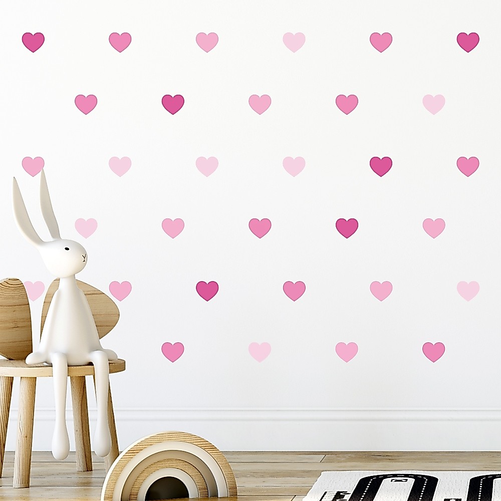 Adesivo de Parede Infantil 108 Corações com 5cm Tons de Rosa Quarto Sala Amor Menina Menino Decoração Bebê - 198adn