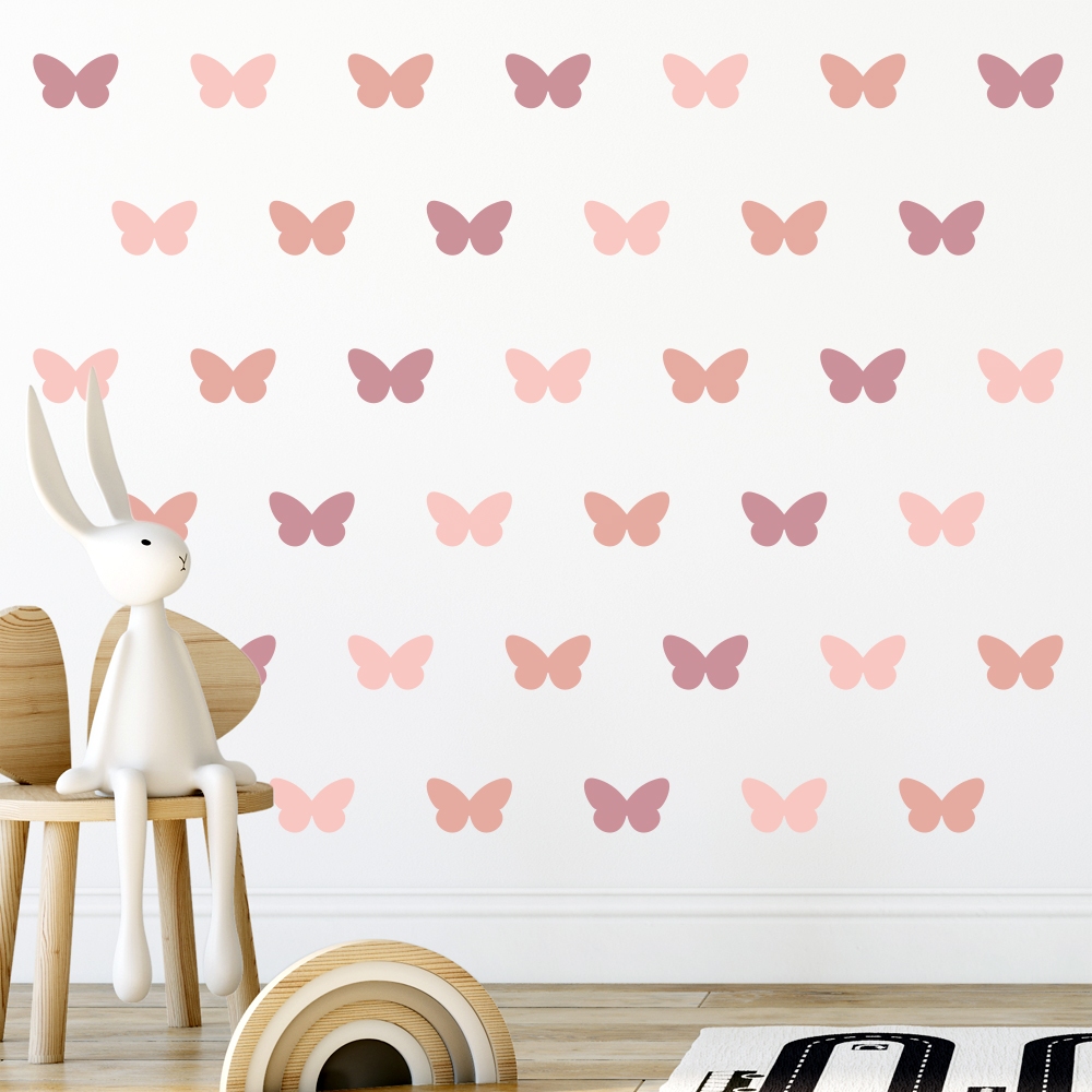Adesivo de Parede Infantil 151 Borboletas com 5cmx3,2cm Tons de Rosa Quarto Sala Menina Menino Decoração Bebê - 151adn