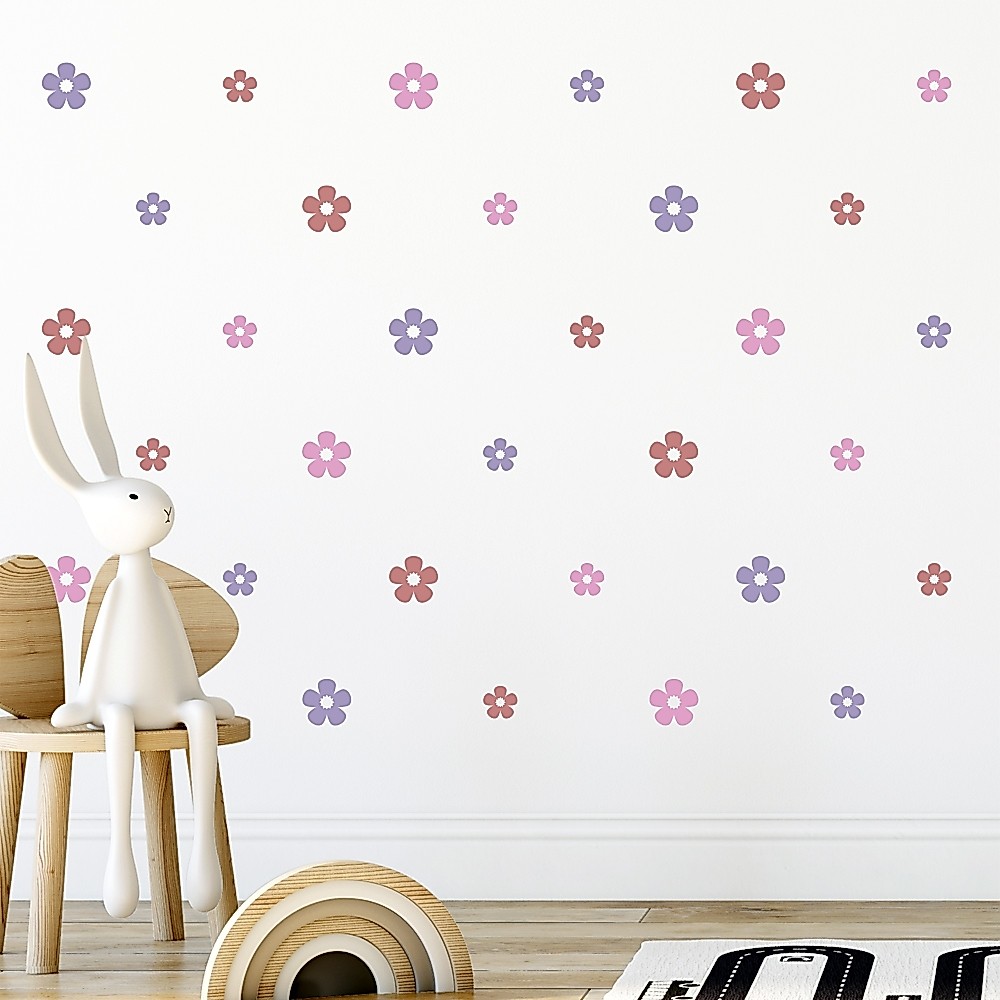 Adesivo de Parede Infantil 122 Flores Tons de Rosa e Lilás Quarto Sala Menina Menino Decoração Bebê - 188adn