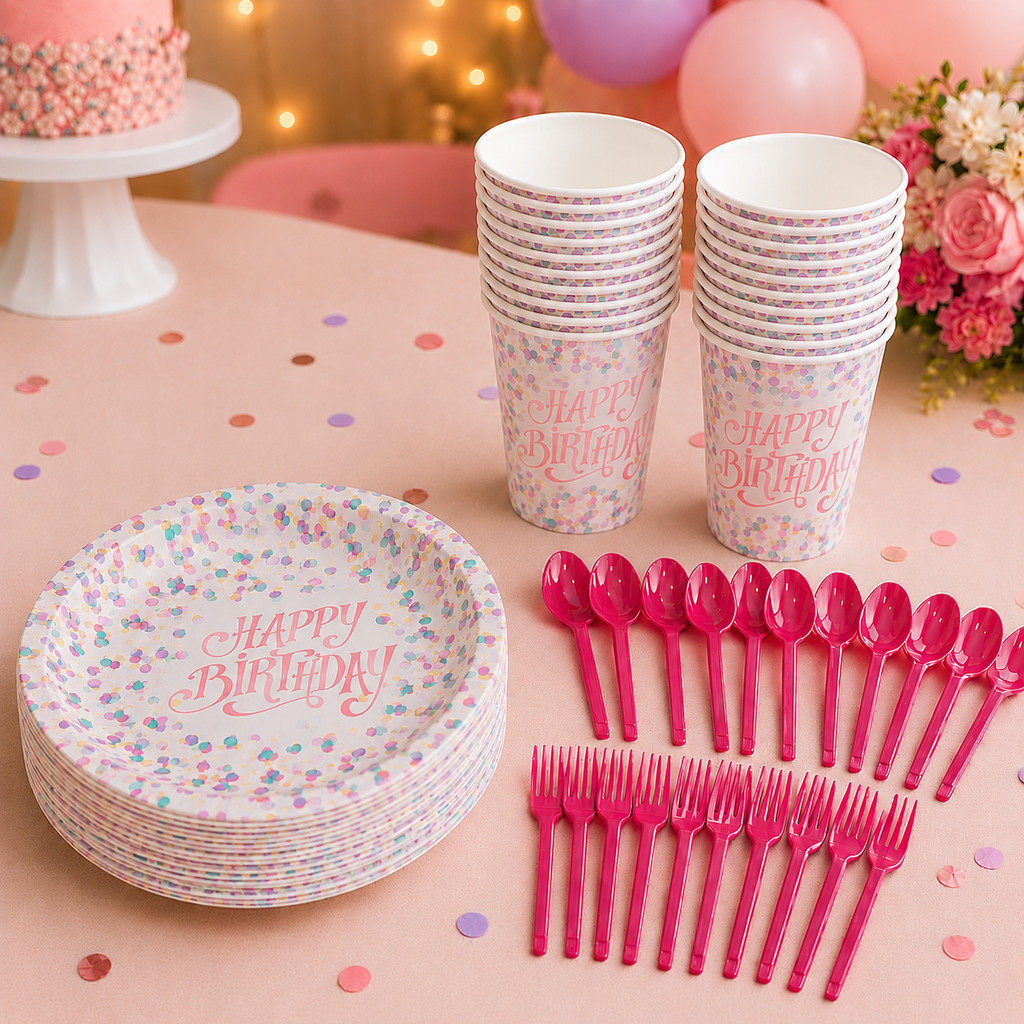 Kit Festa Descartável Happy Birthday Completo 10/20/30 Pessoas Copos Pratos Talheres