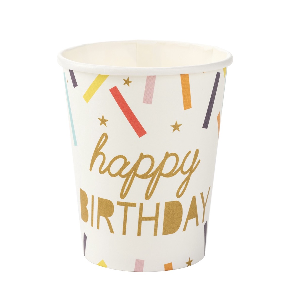 Copo Papel Tema 270ml Happy Birthday Confete Estrela - 10 un