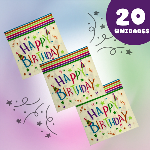 Guardanapo De Papel Folha Dupla 20 Un Happy Birthday Colorido
