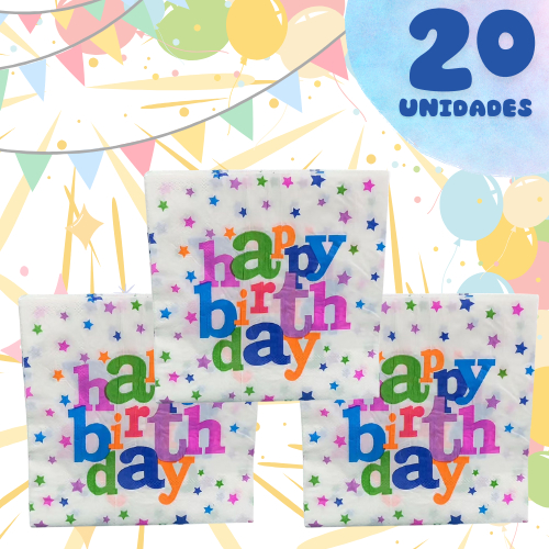 Guardanapo De Papel Folha Dupla 20 Un Happy Birthday Estrelas