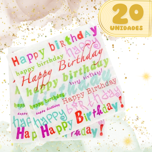 Guardanapo De Papel Folha Dupla 20 Un Happy Birthday Letras Coloridas