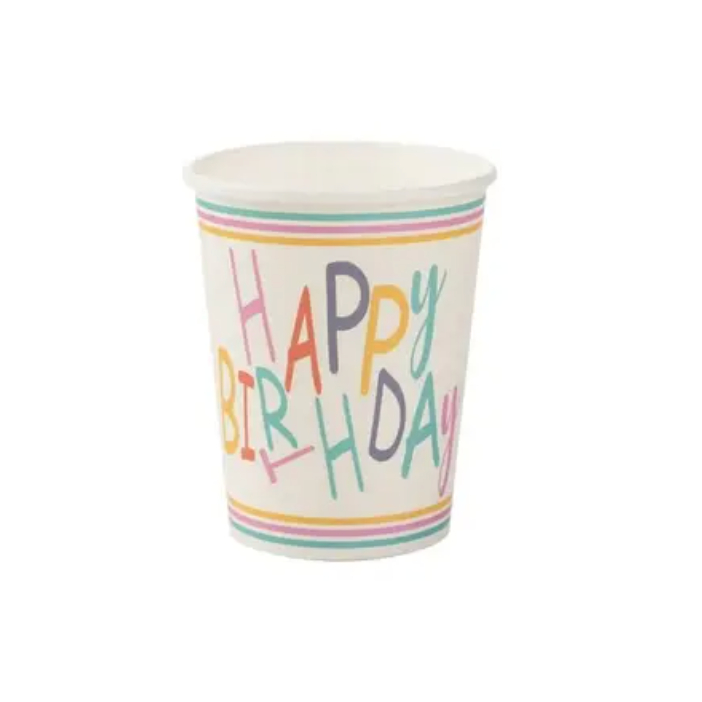 10 Copos de Papel Happy Birthday Colorido 270 ml Silver Festas - Inspire sua Festa Loja