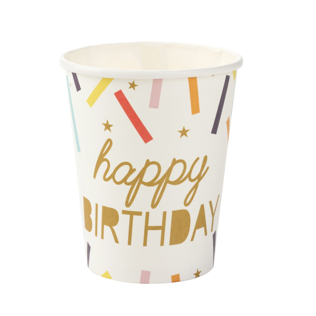 Copo De Papel Festa Happy Birthday Confete 270ml C/ 10 Unid.