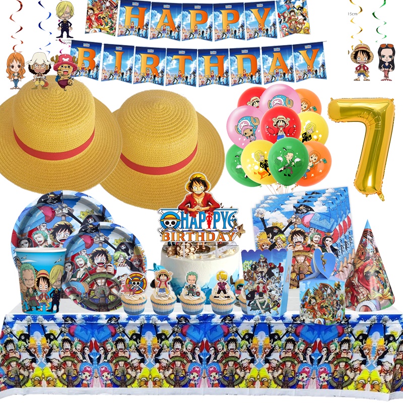 Tema One Piece Birthday Theme Decors Louça De Mesa Luffy Party Suprimentos Copos De Papel Placa Banner Guardanapos Baby Shower Decor