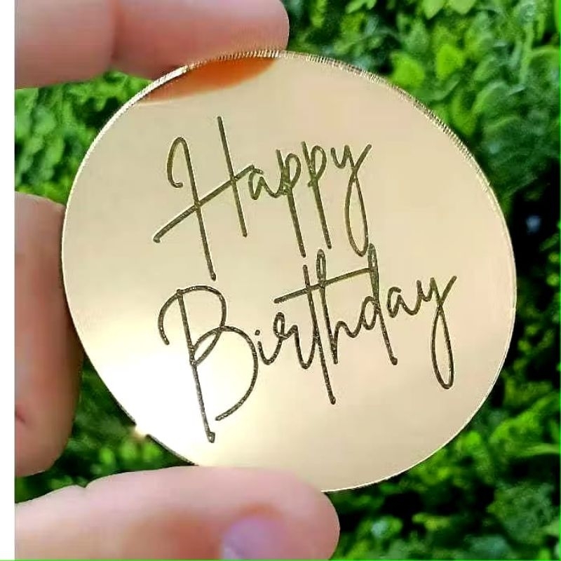 KIT MEDALHA ACRÍLICO ESPELHADO 6CM PARA BOLO HAPPY BIRTHDAY 4, 8 ou 10 und