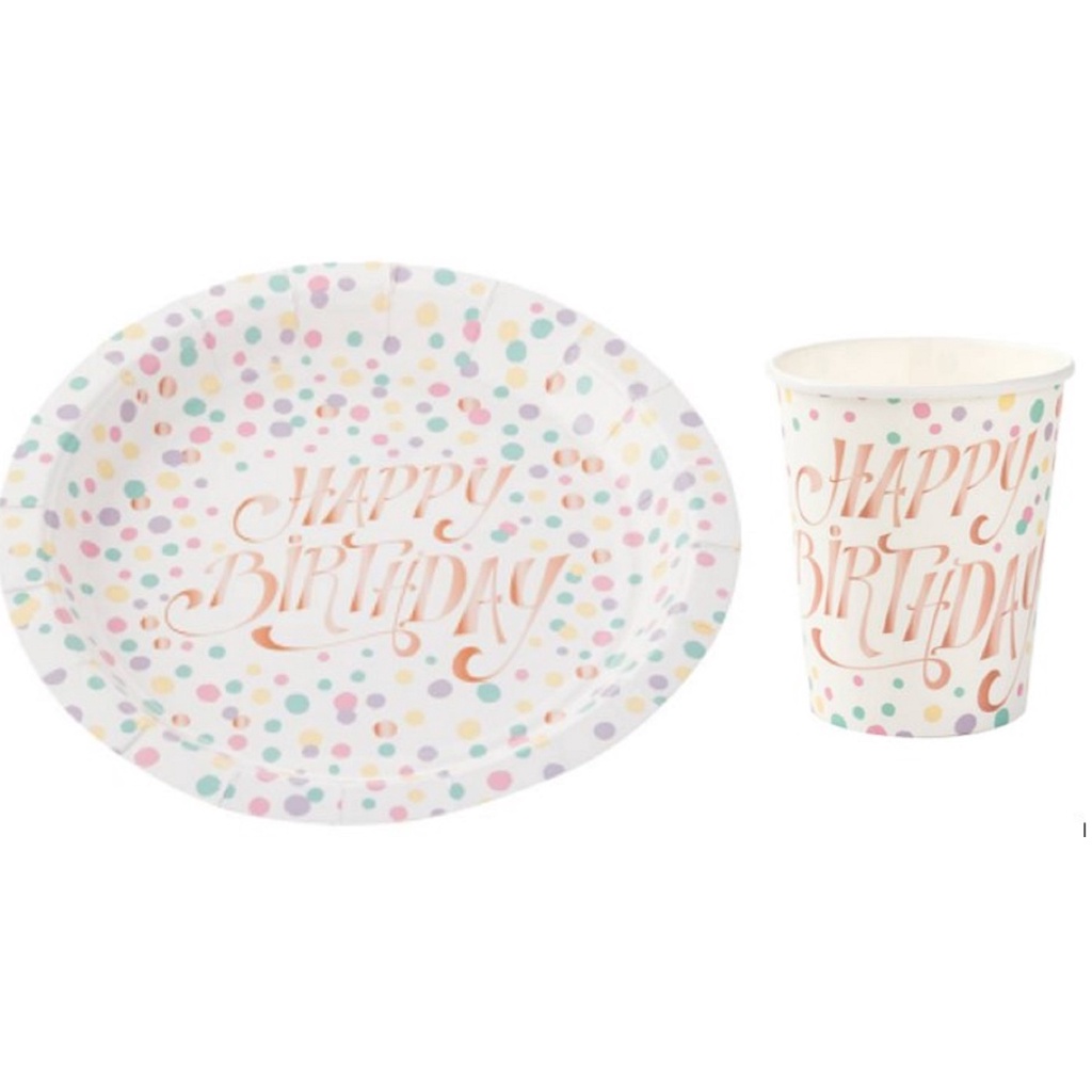 Kit pratos e copos de papel HAPPY BIRTHDAY CANDY descartável